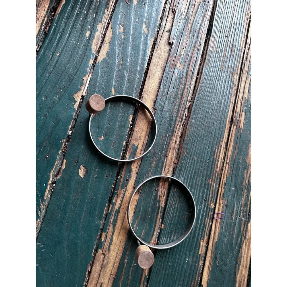 Vintage Metal Egg Rings with Wood Knobs Set of 2 Silver Breakfast Molds 3.5 Inch